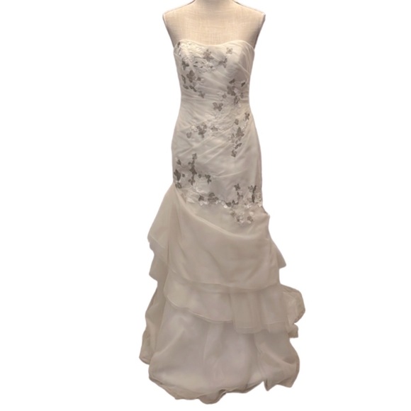 GALINA Signature Strapless Ivory Wedding Dress KP3622 floral detail NWT - Size 6 - Picture 1 of 16